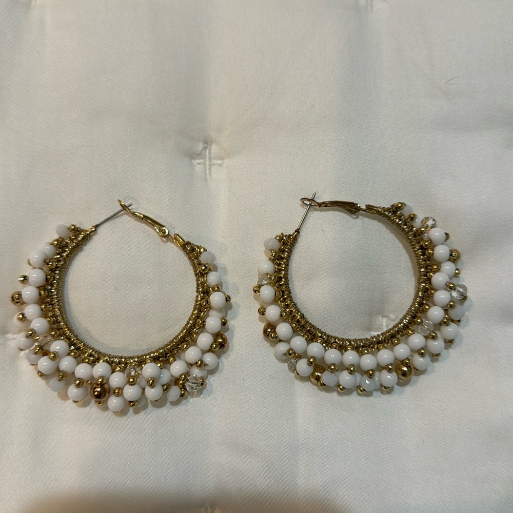 Lilly Pulitzer Gold Hoop Earrings with White Beads
